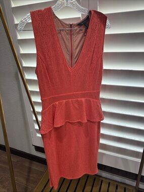 BCBGMaxAzria Coral Lace Peplum V-Neck Dress